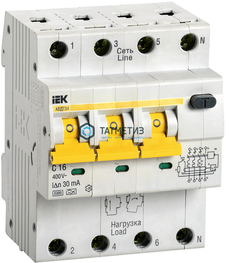 Выключатель автоматический дифференциального тока 4п C 16А 30мА тип A 6кА АВДТ-34 (3P+N) IEK -  магазин крепежа  «ТАТМЕТИЗ»