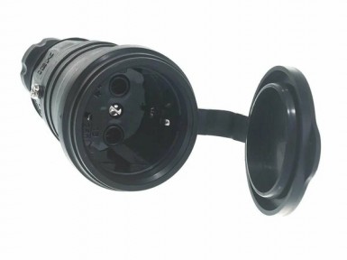 Розетка с/з каучук Омега РБп13-1-0м с защ.крышкой, переносная, IP44 черн. ИЭК PKR21-016-2-K02 -  магазин «ТАТМЕТИЗ»